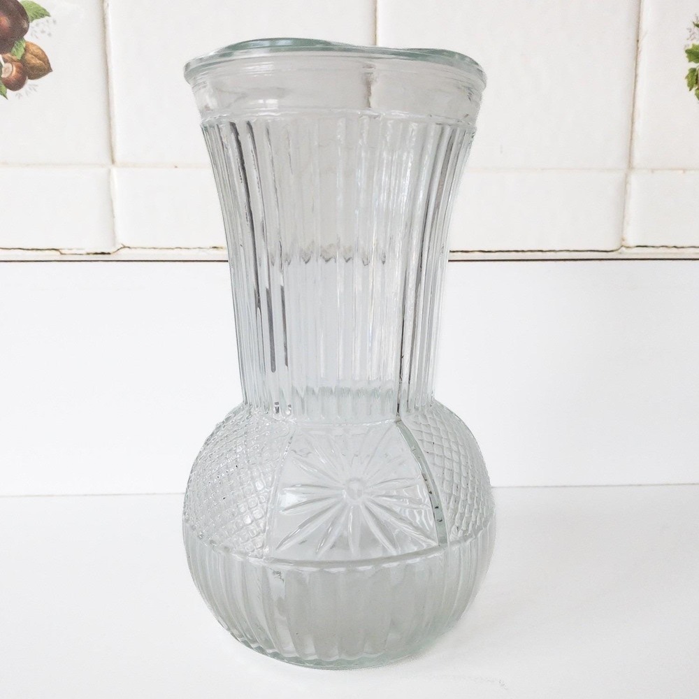 Clear Glass Vase Ribbed Body Round Bottom Flower Home Decor Modern Farmhouse - Picture 2 of 7